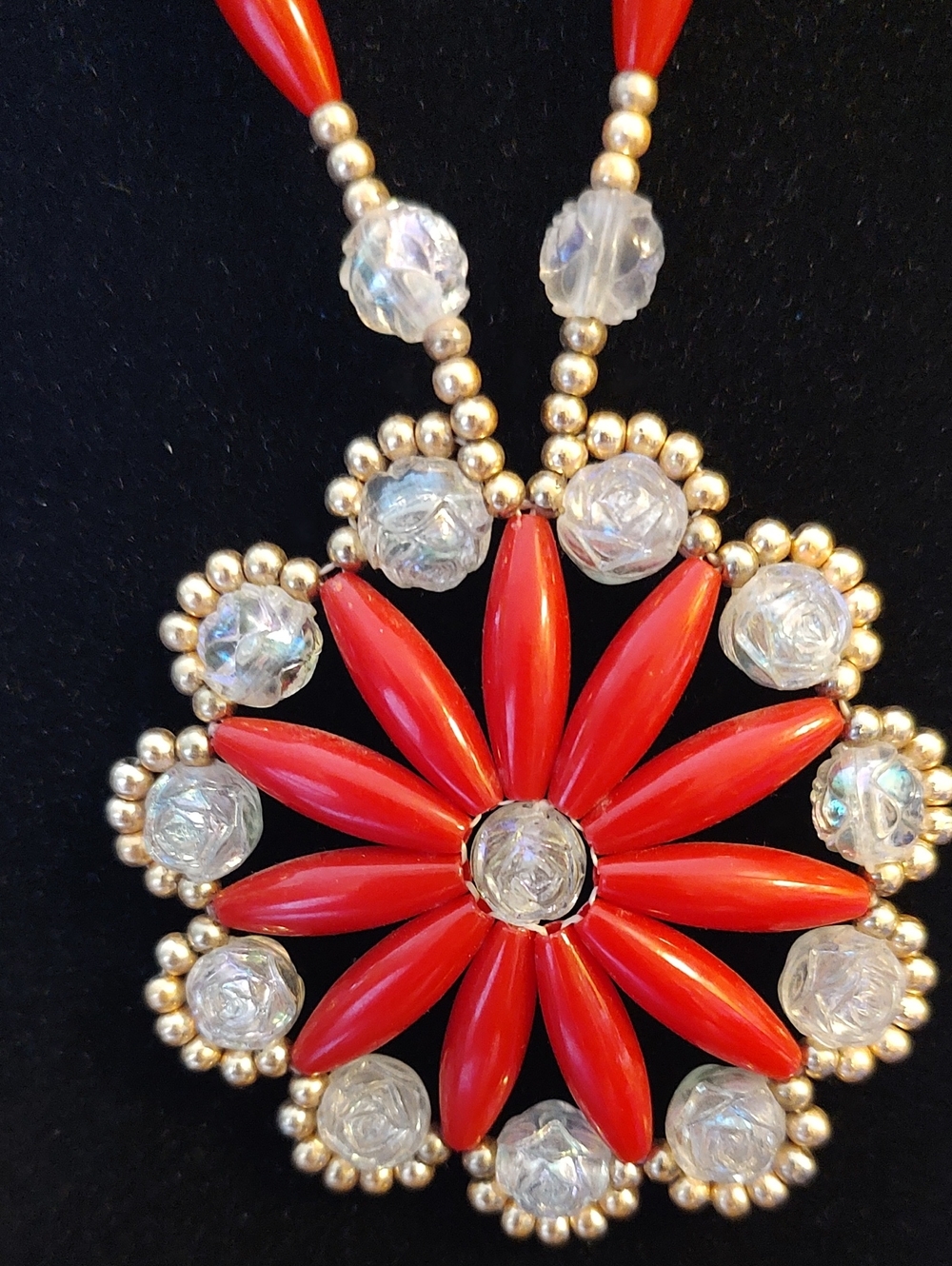 Statement Red Floral Pendant Necklace - Picture 5 of 5